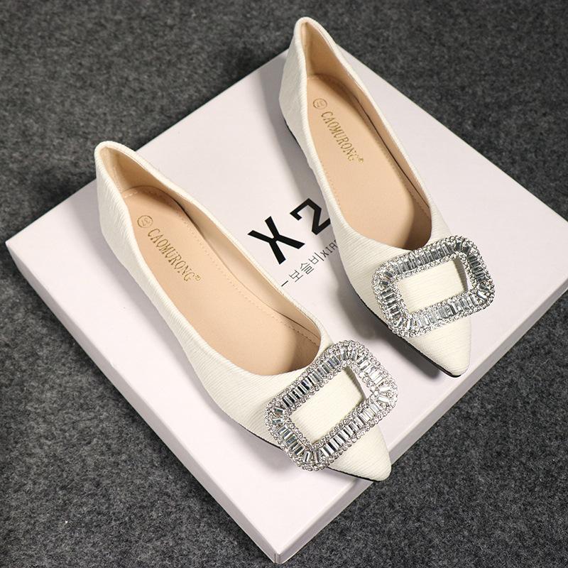 Fashion Large Size Flat Shoes for Women Spring Autumn New Fashion Rhinestone Shallow Mouth Boat Shoes Comfortable Pointed Luxury Shoes