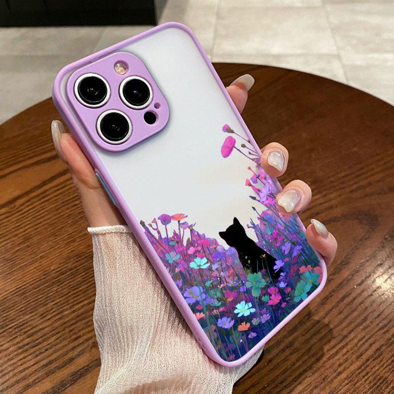Black Cat Landscape Phone Case For iPhone 16 17 Pro Max 15 14 Pro Max Plus 13 12 Mini 11 Pro Max Cartoon Shockproof Back Covers