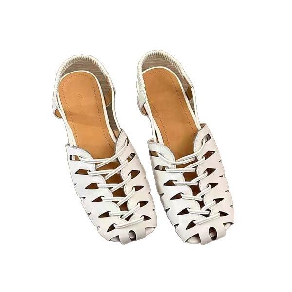 Sheepskin version~ French niche hollow breathable soft leather Roman sandals women's summer back strap flat-bottomed bag head pig cage shoes