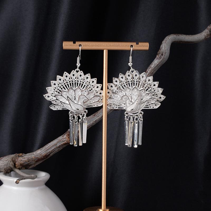 Retro Peacock Phoenix Ethnic Style Earrings Guizhou Scenic Spot Earrings Bohemian Style Long Earrings