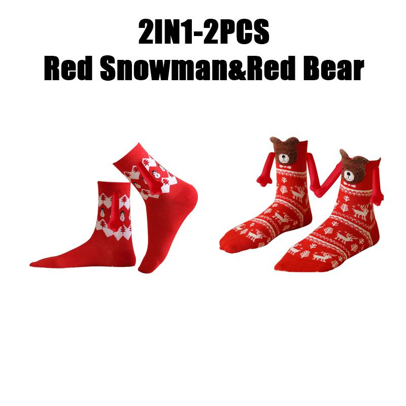 12PCS Christmas Socks Fall and Winter Cotton Magnet Hand-holding Socks Mid-calf Socks Cute Couple Socks Cartoon Christmas Socks