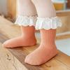 Non Slip Dots Kids Mid Calf Socks Lace Trim Girls Socks Cute Baby Socks  Toddler Walking