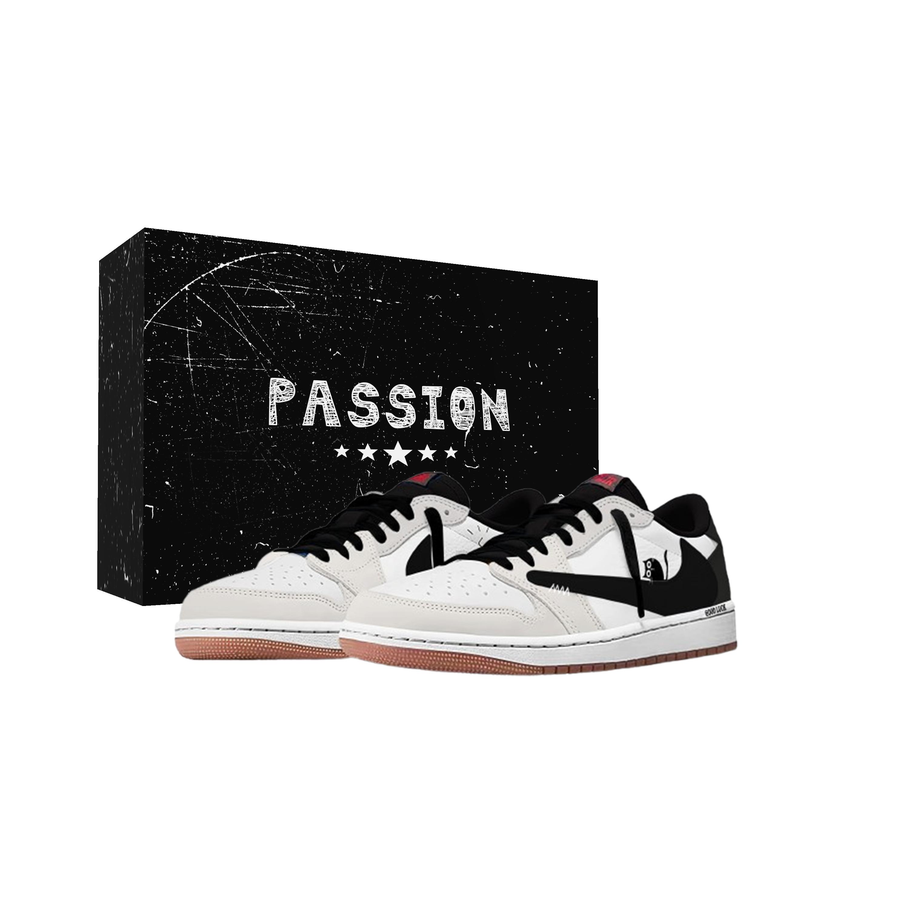 

Travis Scott x Jordan Air Jordan 1 Hook Shadow Cat Trail Low top Vintage Basketball Shoes Women s Gray White DZ4137-700(Team1897-) 42.5