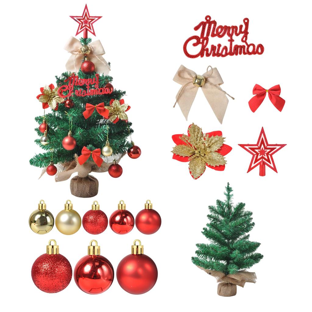 Christmas Tree with Star, Letters, Baubles and , Artificial Tabletop Holiday Decoration for Home Desk