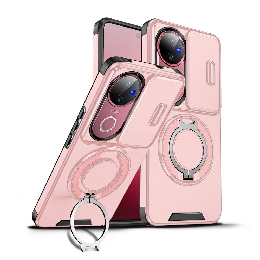 KEYSION 360° Rotating Ring Stand Phone Case for VIVO V50 5G Slide Camera Protection Magnetic Shockproof Back Cover for VIVO V50