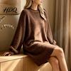 Comfortable Women Fall Outfits Mini Oversized Sweater Dress Long Sleeve Round Neck Knit Pullover Solid Color Tunic Dress Top Winter Loose