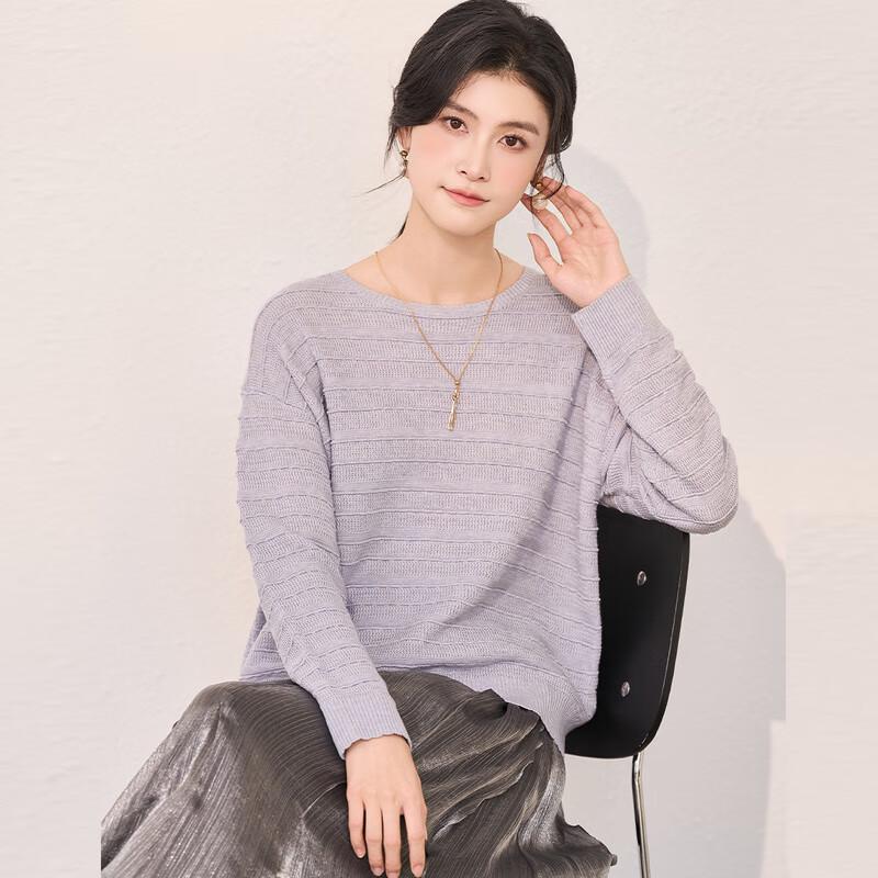 

Jinjuan Women s Silk Blend Ribbed Round Neck Knit Sweater M