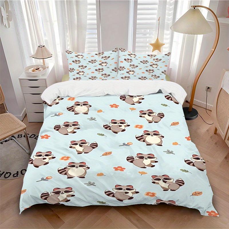 

3pcs Animal-themed Raccoon Floral Soft and Comfortable Breathability, Bedding Set, Machine Washable, Suitable for All Seasons111 135x200cm