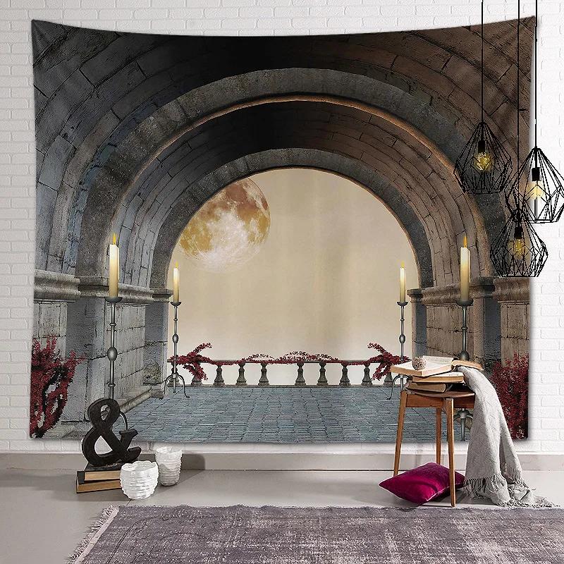 New Landscape Tapestry Tree Hole Window Beautiful Wall Cloth Green Forest  Background Painting