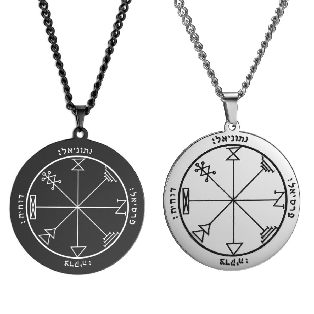 

LIKGREAT Pentacle of Jupiter Solomon Seal Talisman Amulet Pendant Necklace Hexagram Stainless Steel Long Chain Necklaces for Men Silver&45-50 cm