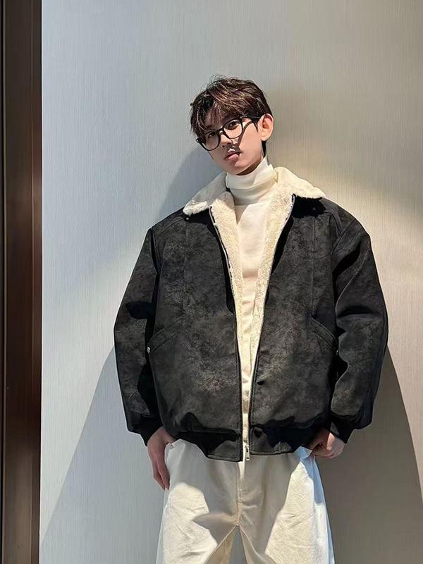 Mountain Eagle Fur Collar PU Leather Winter Jacket - Men’s & Women’s Cotton Coat with Plus Velvet, Trendy & Thickened Outerwear