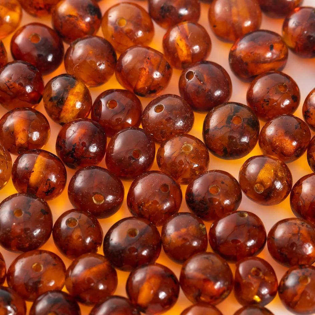 Baltic Polished Amber Loose Bead with drilled Hole - 10 Grams - 6-8 mm - Cognac