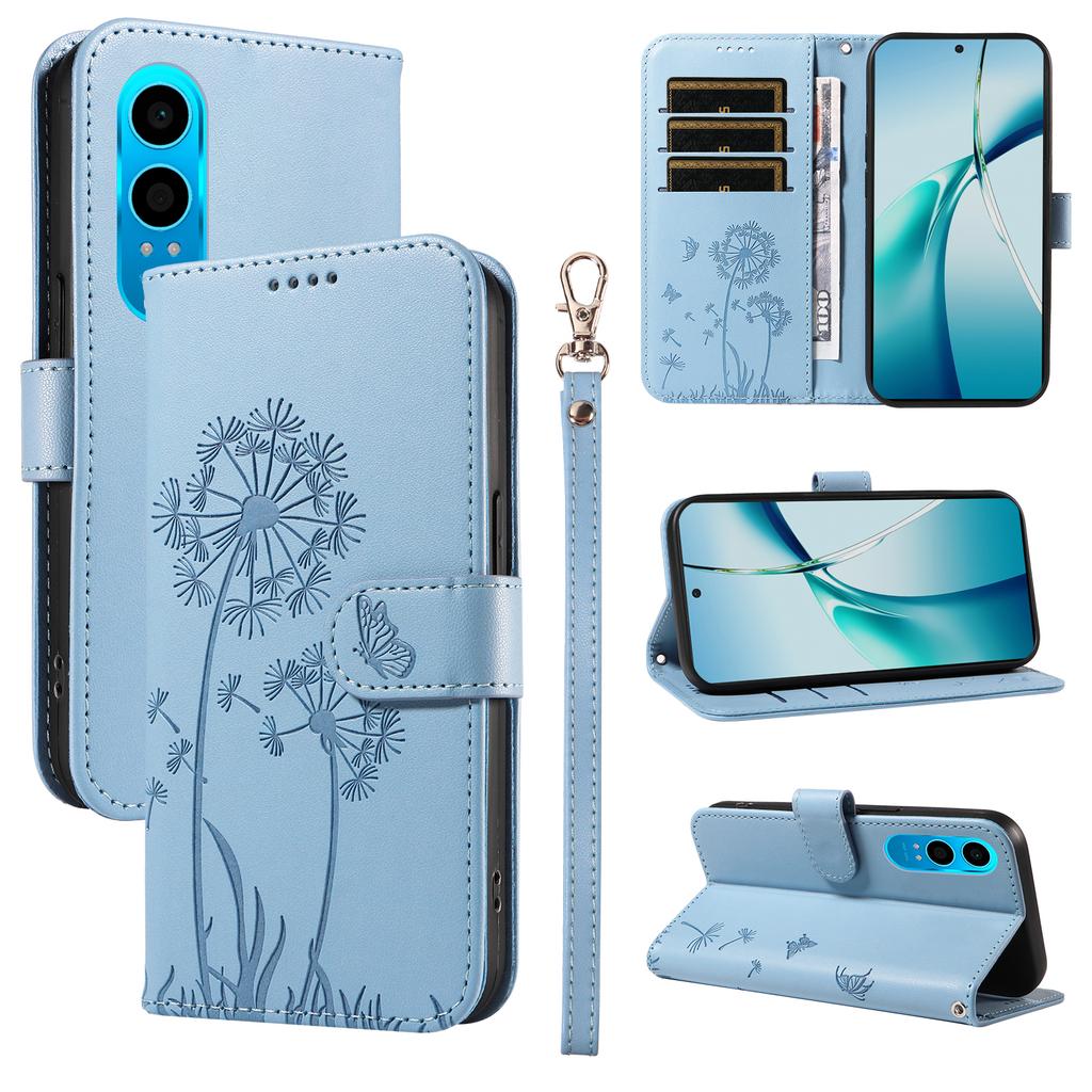 For Oppo K12x 5G (China)/OnePlus Nord CE4 Lite 5G Leather Wallet Case with Strap Dandelion Imprint Phone Stand Cover