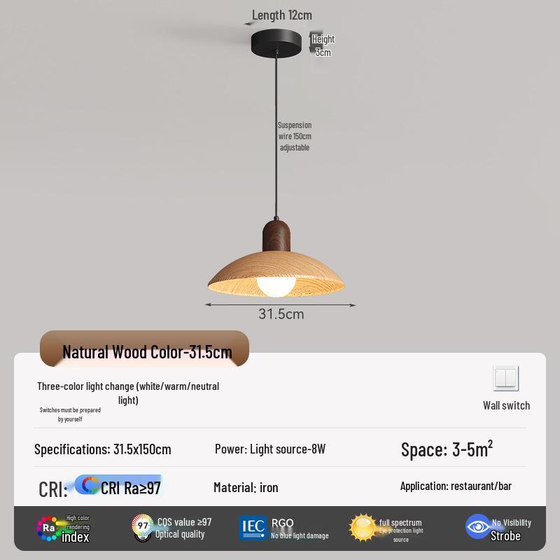 Walnut Finish Pendant Light - Wabi-Sabi Style for Restaurants, Bars, and Homes