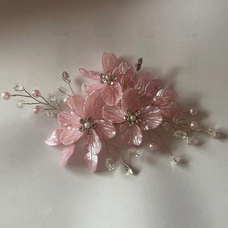 White Floral Bridal Hair Clip With Faux Pearls And Rhinestones For Wedding Prom Bridesmaid Events