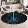 Blue Electric Guitar Round Rug Black Background Swirl Art for Music Lover Decor