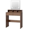 Vanity Table, Dressing Table with Mirror, LED Lights, 2 Drawers, 3 Compartments, 3 Colour Lighting, Walnut