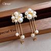 Korean gentle zircon geometric fringed pearl earrings, stud earrings, exquisite earrings for women