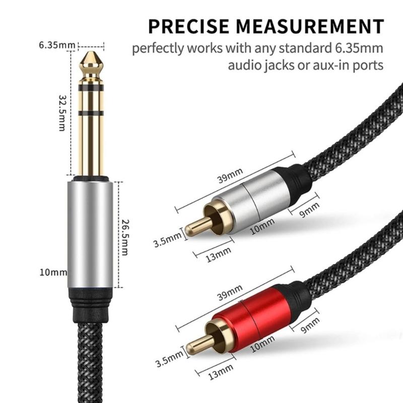 2RCA to 6.35mm AUXs Cable, 6.35mm 1/4 to 2RCA Male Headphone Adapter Y Splitter Stereo Sound Cord for Tablets