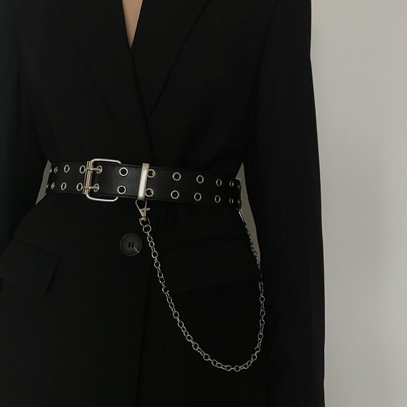 Women Belt Pu Leather Pin Buckle Punk Wind Jeans  Free Size Grommet Belts