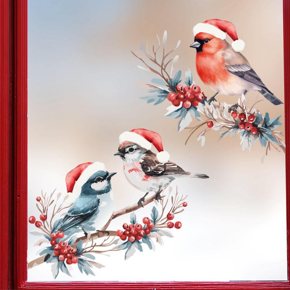 1Set Christmas Bird and Tree Branch Window Static Stickers Waterproof Suitable for Home Kitchen Office Festive Christmas Decors