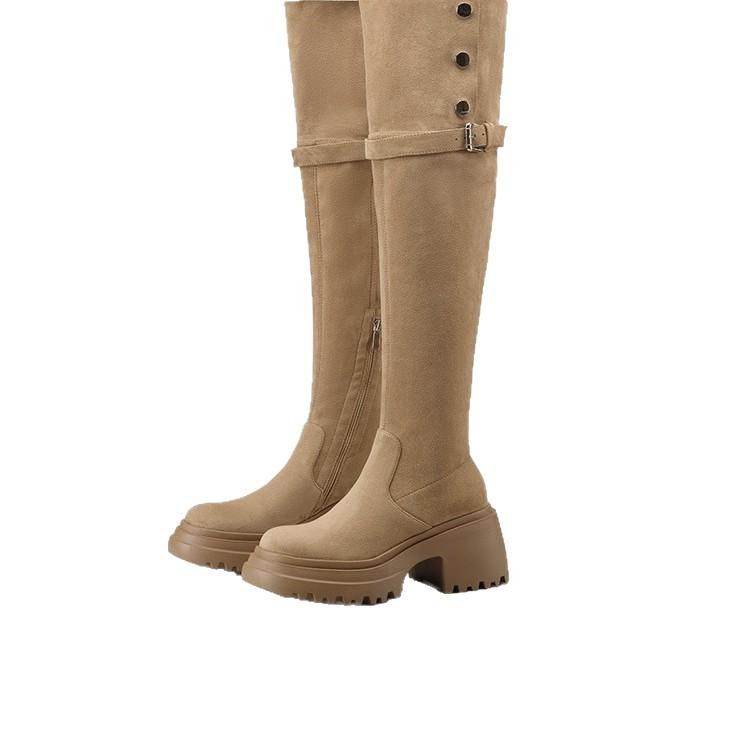 Over-knee Boots Women's Thick-soled Heightened Merad Long Boots Thick-soled Large-tube Circumference Widened Fat Mm Large-size Western Boots