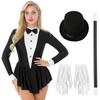 Dámský kouzelnický cirkusový ringmaster cosplay kostým Halloweenské performance sady Dlouhý rukávový smokingové šaty s kouzelnickou hůlkou kloboukem rukavicemi