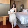 Lusso Leggero Industria Pesante Premium Abito di Compleanno Principessa Bianco Rete Bretelle Abito Lungo Abito Irregolare