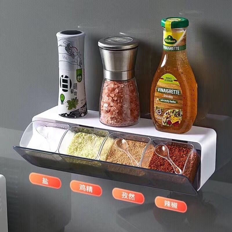 Kitchen Wall Mounted Seasoning Box Salt Pepper Spice Rack Sugar for Kitchen Gadget Sets Organizer and Storage Container Tool