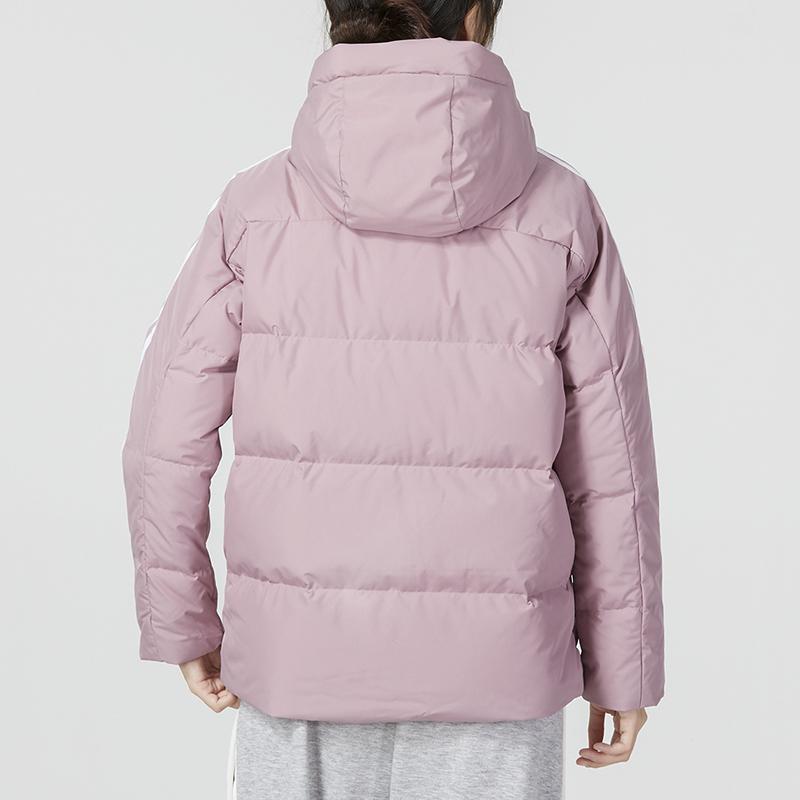 Adidas W 3St Puff Jacket Logo Striped Print Zipper Hoodie Long Sleeve Down Coat Women Jackets Pink HR8446