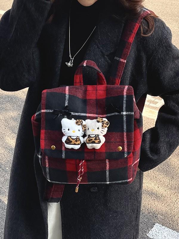 Damen Retro Karomuster Rucksack: Handtasche im koreanischen Stil für Kätzchen-Pendler für Herbst & Winter