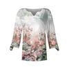 Women's Top Loose Casual V-neck Printed Blouses Bell 3/4 Sleeve T-shirt