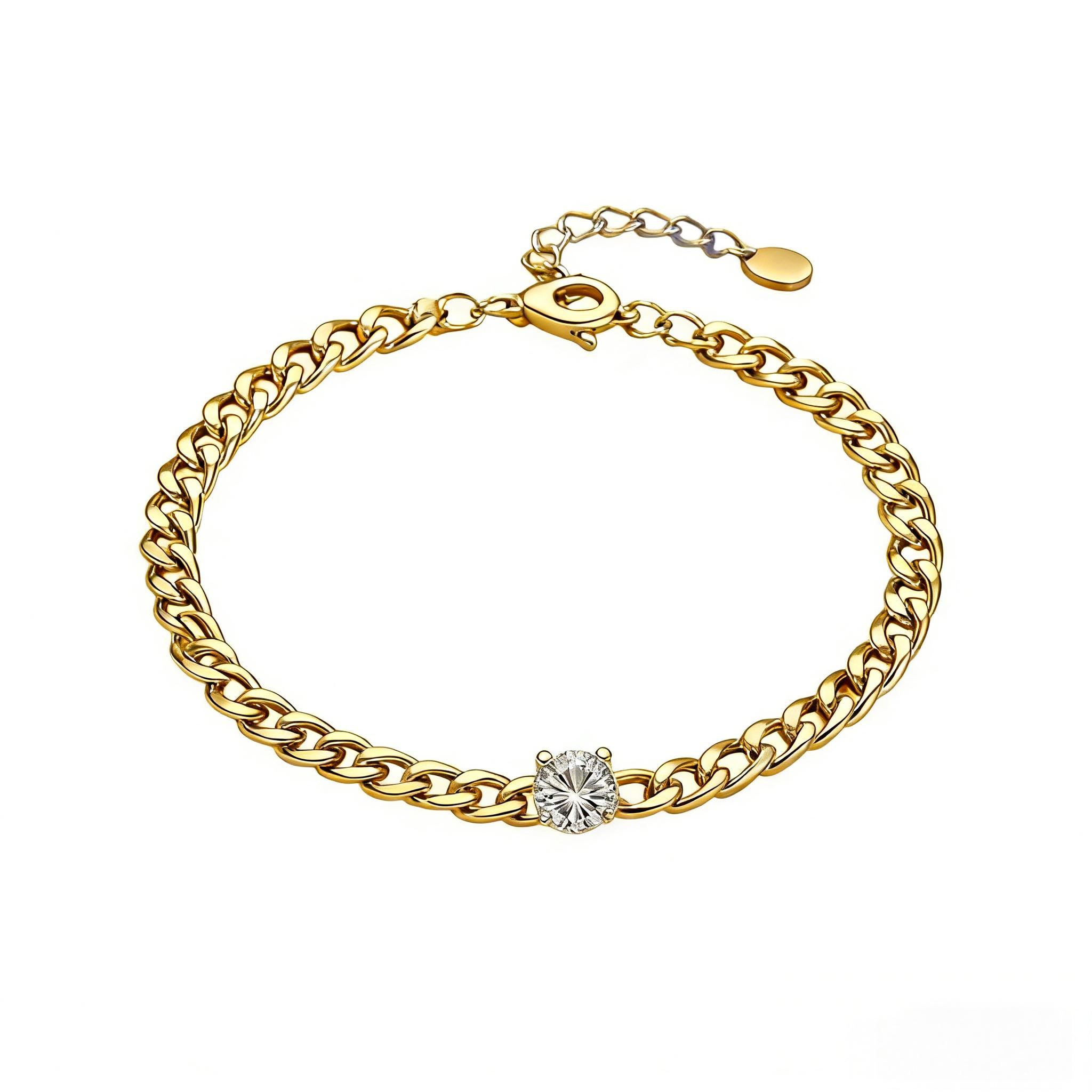 

18K Gold Plated 925 Sterling Silver Bracelet, Solitaire 0.5CT Moissanite Chain Bracelet for Women золотой