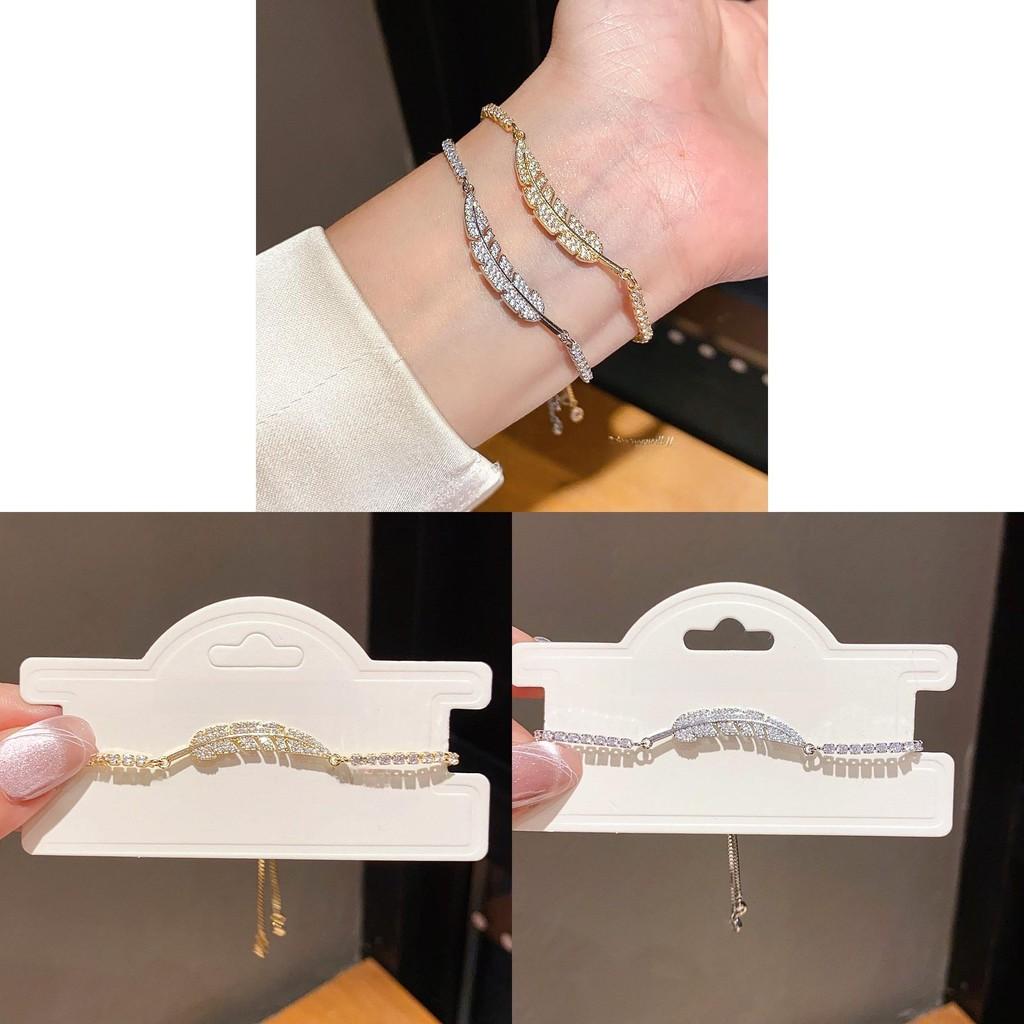 Zircon Feather Charm Hand Chain With Adjustable Fit For Casual Office Wear