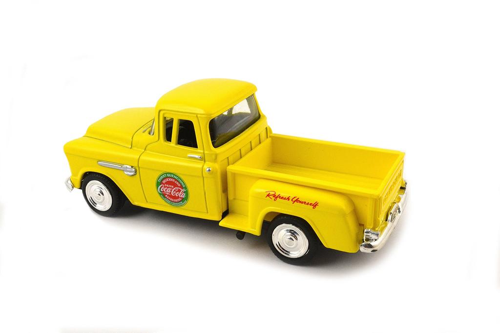 Coca-Cola 1955 Chevy Stepside Pickup 1/43 Scale Diecast Model Car, Yellow, 430001