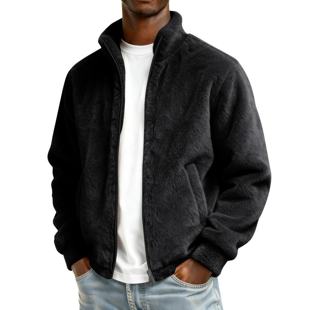 Men's Winter Solid Color Zipper Jacket Men's Casual Fashion Cardigan