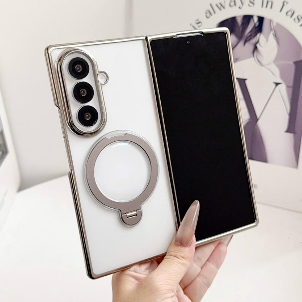 360° Fold Stand Plating for Magsafe Clear Phone Case For Samsung Galaxy Z Fold 8 7 6 5 4 zfold8 Magnetic Ring Holder Back Cover