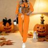 Damen Halloween Print Zweiteiliges Outfit, Langarm Rundhals Oberteil & Jogginghose mit Kordelzug Lässiger Trainingsanzug für Frühling Herbst