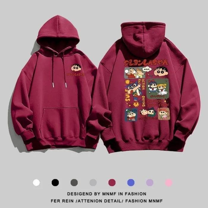 Autumn and winter cartoon crayon small print hooded sweater couple long-sleeved loose casual jacket