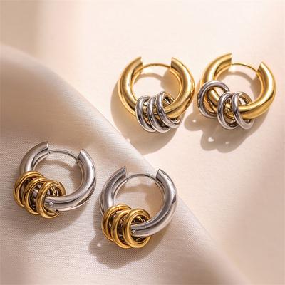 Personality Stainless Steel Hoop Earrings for Women Punk Hip Hop Metal Contrasting Circle Ear Buckles Earrings Gothic Jewelry