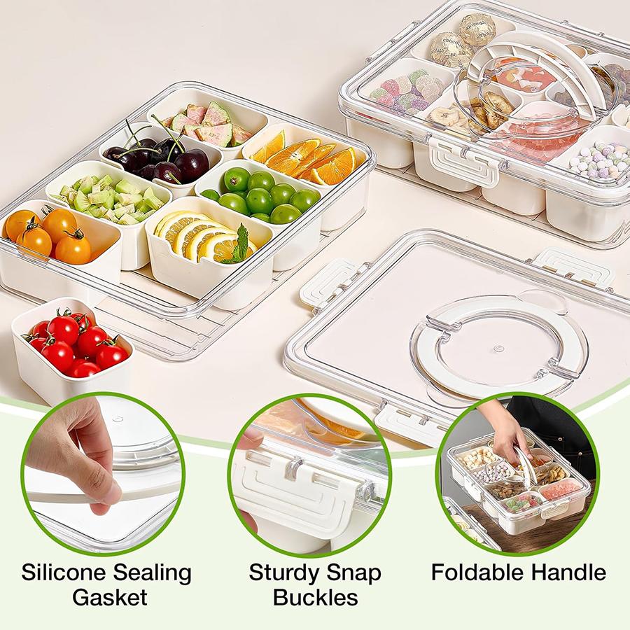 4/8 Vakken Snackdoos Container Draagbaar Reis Koelkast Voedsel Opbergdoos, Snack Organizer, Verdeelde Opbergcontainers Saladebox