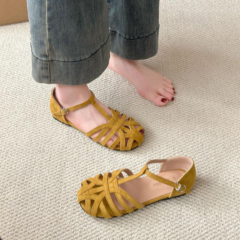 Soft-soled retro woven bag head sandals women's fashion flat-soled maternity shoes tide