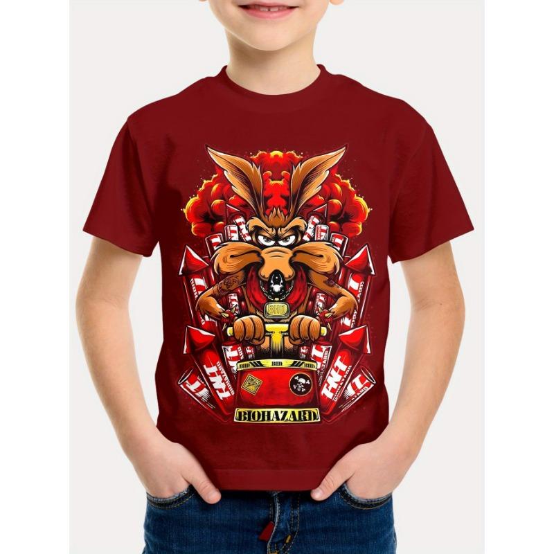 Summer Round Neck 3D Cartoon Pattern Printed T-shirts Fashionable Casual Short Sleeved Children's Boy T-shirts