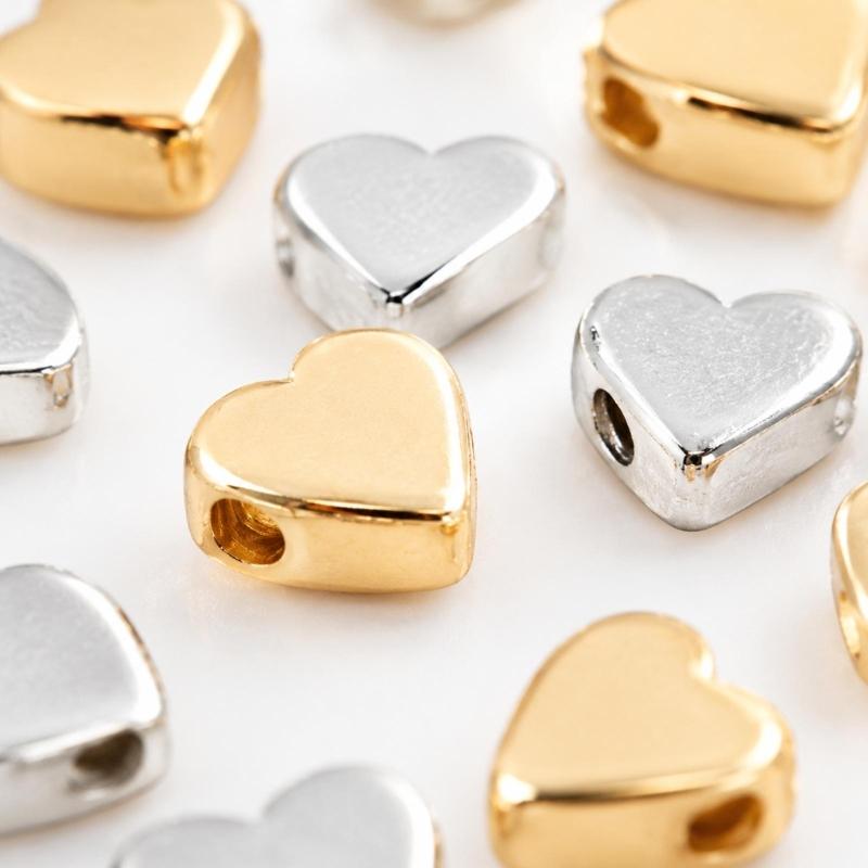 Side-Drilled Heart Spacer Beads, 100 Zinc Alloy Beads for Necklaces, Bracelets, Anklets, Chokers, and Jewelry Designs