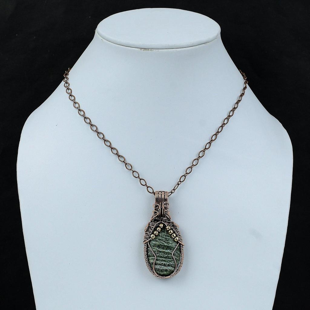 Green Swiss Opal Pendant Copper Wire Wrapped Gemstone Pendant Copper Designer Jewelry Handmade Pendant Wire Jewelry For Gift Healing Stone