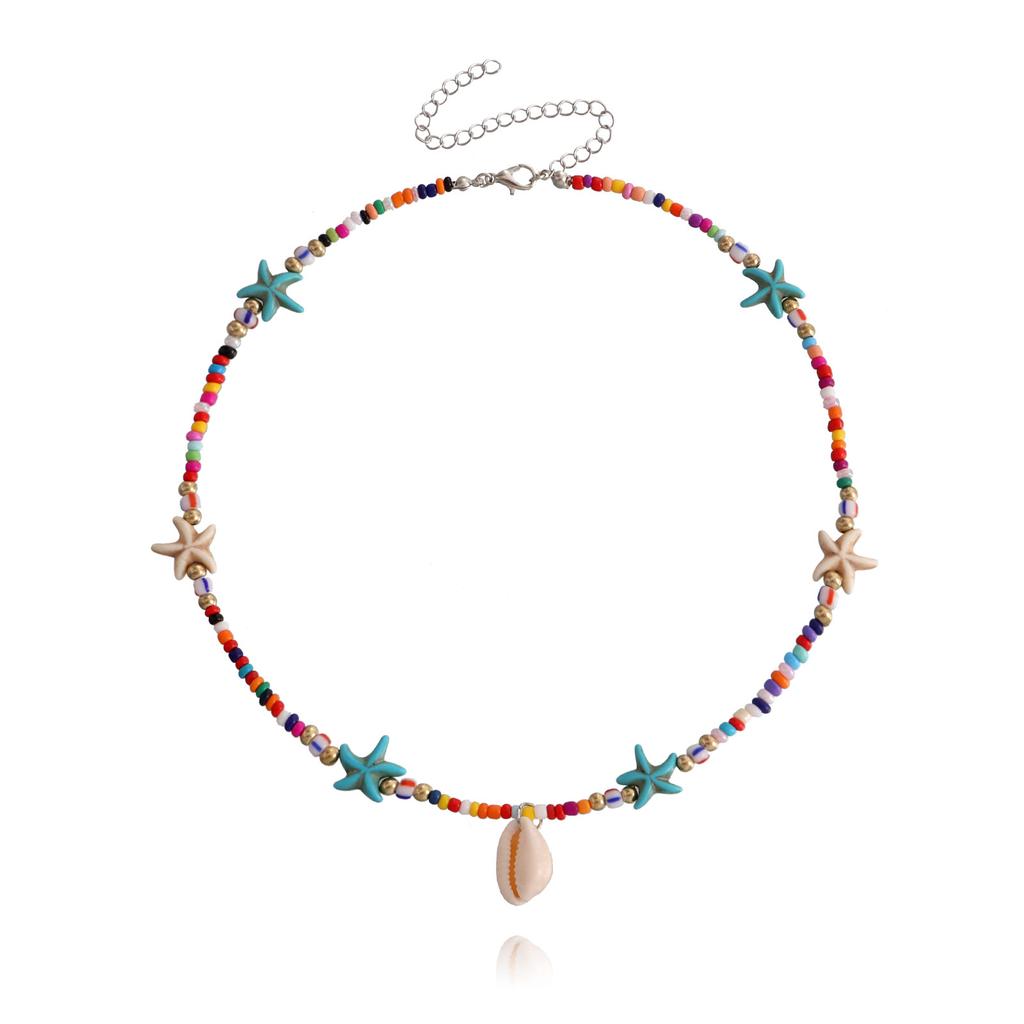 Bohemian Handmade Perlen Kette Halsband Seestern Shell Anhänger Halskette Für Frauen Mode Schmuck Strand Strang Goth Schlüsselbein Geschenke