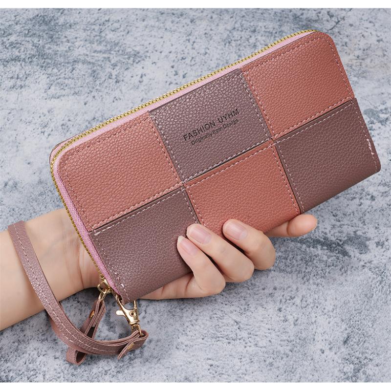 Korean Style Single Zipper Women'S Extra Large Capacity Long Wallet, Patchwork Coin Purse, Phone Bag, Fashionable And Versatile