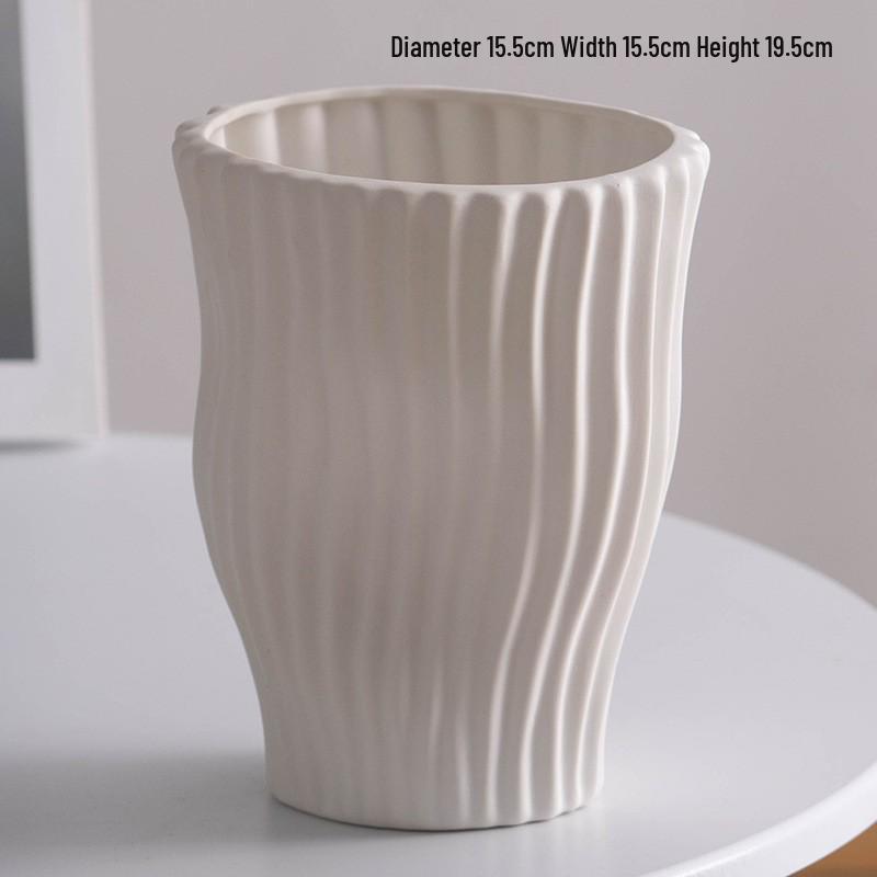 Elegant Large Mouth White Ceramic Vase for Dried or Fresh Flowers - Light Luxury Decor for Living Room Displays