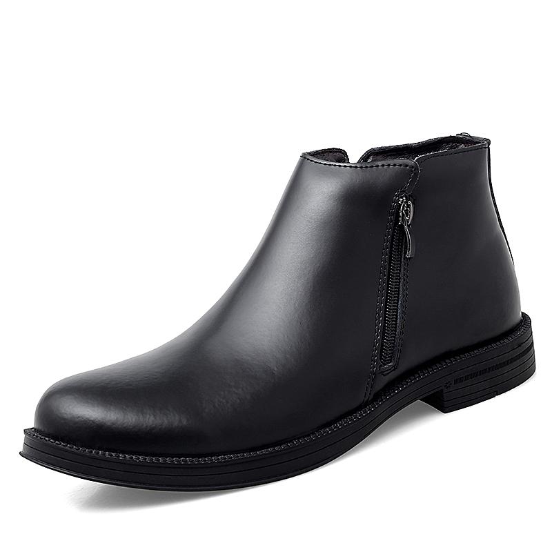 Leather Chelsea Boots Men Shoes Warm Shoes Zipper Cowhide Leather Booties Mens Ankle Boots Fashion Ankle Boots Vintage Brogue