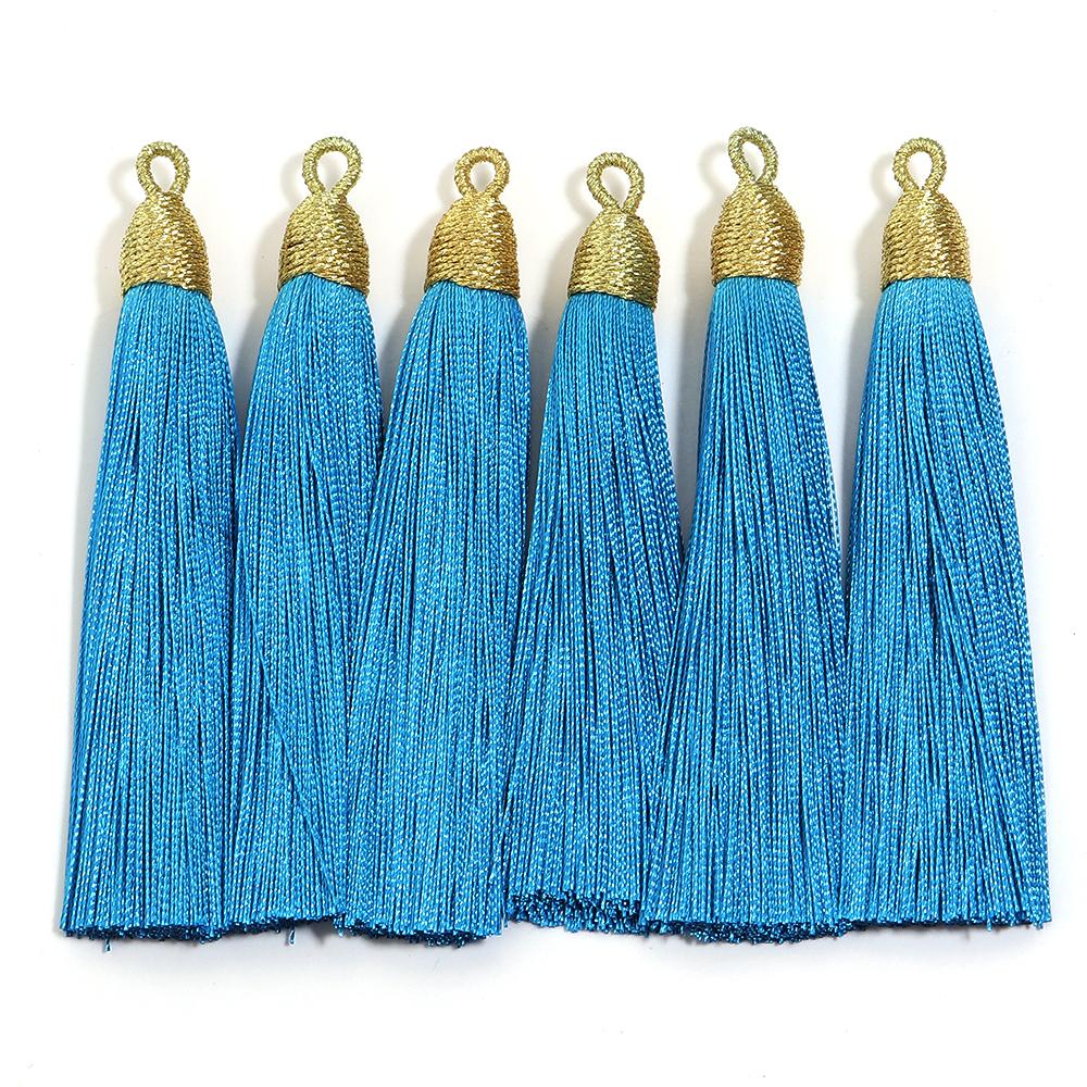 6pcs/Lot 85mm Gold Color Head Tassel Fringe Handmade Polyester Silk Tassel with Hanging Loop Bookmark Jewelryy Making Bookmark